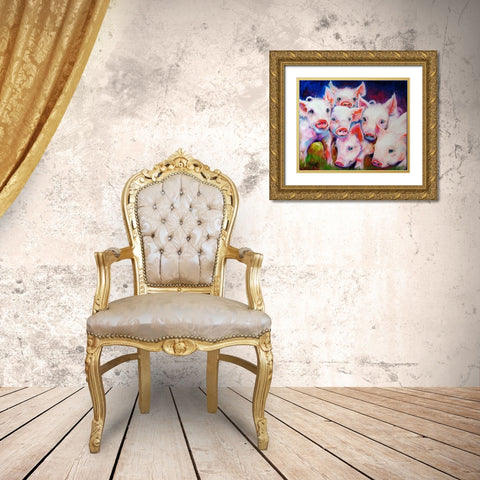 Half Dozen Piglets Gold Ornate Wood Framed Art Print with Double Matting by Baldwin, Marcia