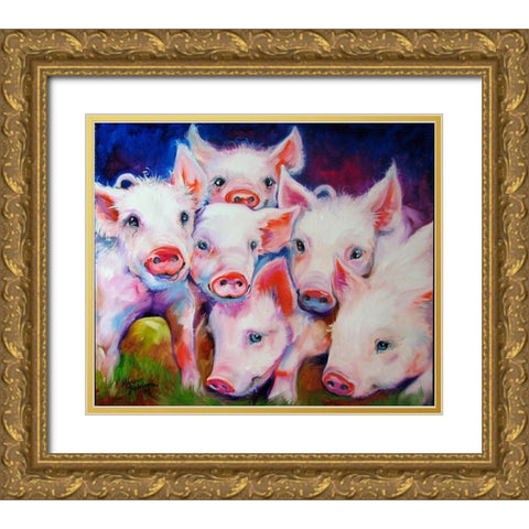 Half Dozen Piglets Gold Ornate Wood Framed Art Print with Double Matting by Baldwin, Marcia