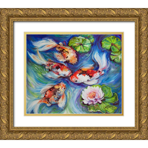 Happiness Koi Dance Gold Ornate Wood Framed Art Print with Double Matting by Baldwin, Marcia