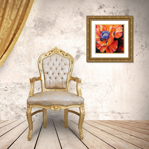 Heart Of A Red Poppy Gold Ornate Wood Framed Art Print with Double Matting by Baldwin, Marcia