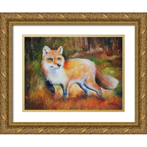 Little Red Fox Gold Ornate Wood Framed Art Print with Double Matting by Baldwin, Marcia