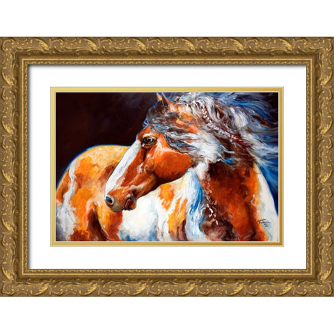 Mohican Indian War Horse Gold Ornate Wood Framed Art Print with Double Matting by Baldwin, Marcia