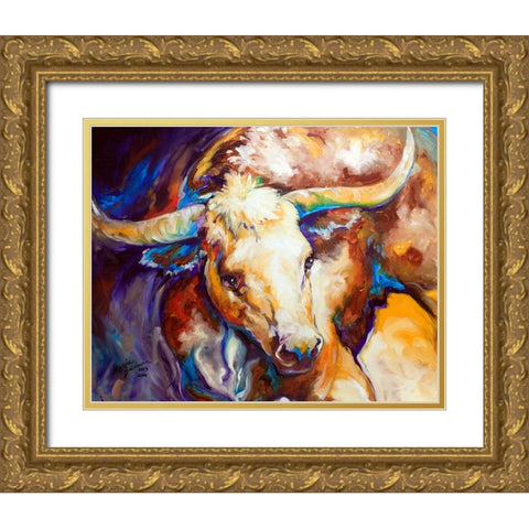 Power Longhorn Abstract Gold Ornate Wood Framed Art Print with Double Matting by Baldwin, Marcia