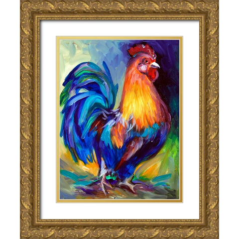 Rooster One Gold Ornate Wood Framed Art Print with Double Matting by Baldwin, Marcia