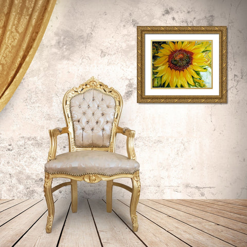 Sundown Sunflower Gold Ornate Wood Framed Art Print with Double Matting by Baldwin, Marcia