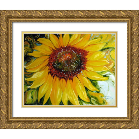 Sundown Sunflower Gold Ornate Wood Framed Art Print with Double Matting by Baldwin, Marcia