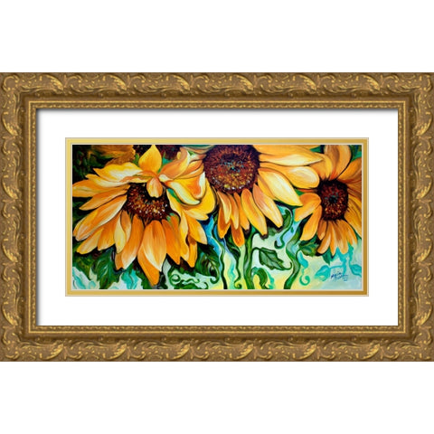 Sunflower Dance Gold Ornate Wood Framed Art Print with Double Matting by Baldwin, Marcia