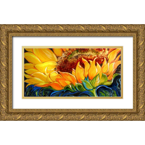 Sunflower Risen Shine Gold Ornate Wood Framed Art Print with Double Matting by Baldwin, Marcia