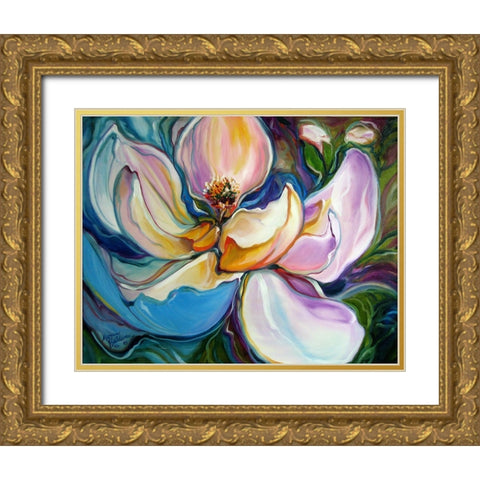 Sweet Maganolia Modern Floral Abstract Gold Ornate Wood Framed Art Print with Double Matting by Baldwin, Marcia