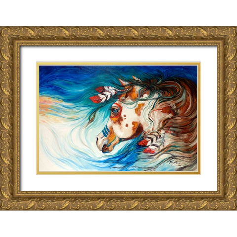 The Drifter Indian War Horse Gold Ornate Wood Framed Art Print with Double Matting by Baldwin, Marcia