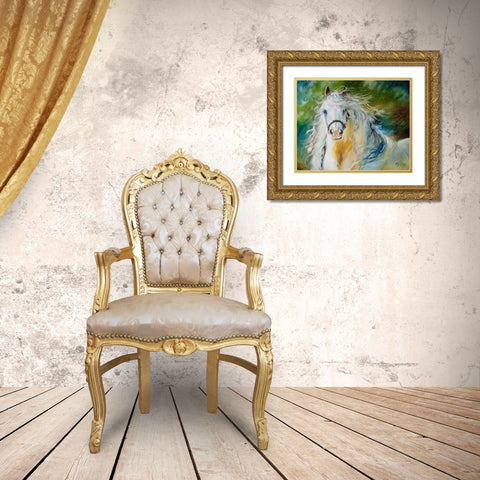 White Cloud The Andlusian Stallion Gold Ornate Wood Framed Art Print with Double Matting by Baldwin, Marcia