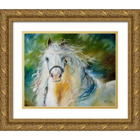 White Cloud The Andlusian Stallion Gold Ornate Wood Framed Art Print with Double Matting by Baldwin, Marcia