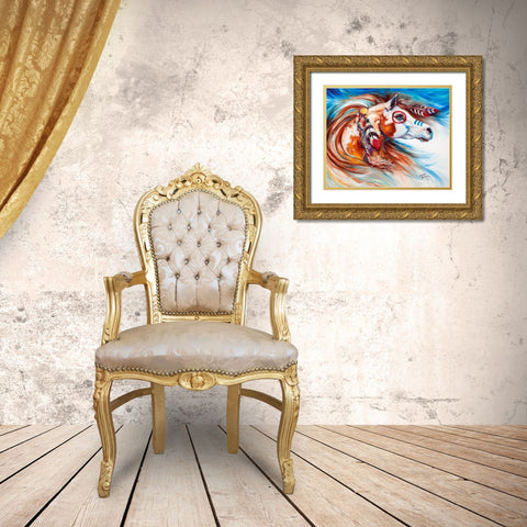Wind Of Thunder Indian War Horse Gold Ornate Wood Framed Art Print with Double Matting by Baldwin, Marcia