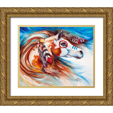 Wind Of Thunder Indian War Horse Gold Ornate Wood Framed Art Print with Double Matting by Baldwin, Marcia