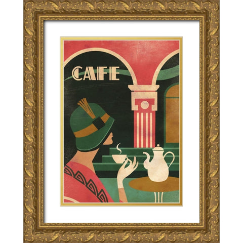 Art Deco Cafe Gold Ornate Wood Framed Art Print with Double Matting by Wickstrom, Martin