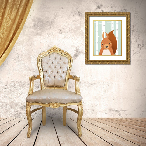 Squirrel Gold Ornate Wood Framed Art Print with Double Matting by Wickstrom, Martin