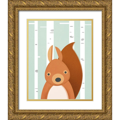 Squirrel Gold Ornate Wood Framed Art Print with Double Matting by Wickstrom, Martin