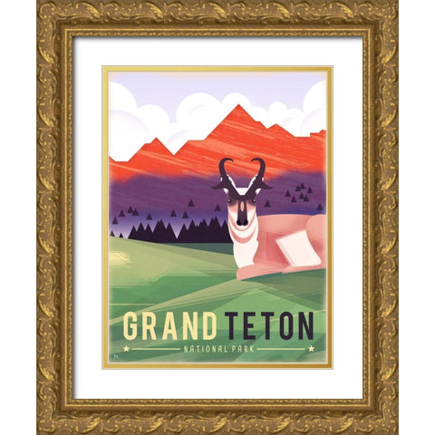 Grand Teton Gold Ornate Wood Framed Art Print with Double Matting by Wickstrom, Martin