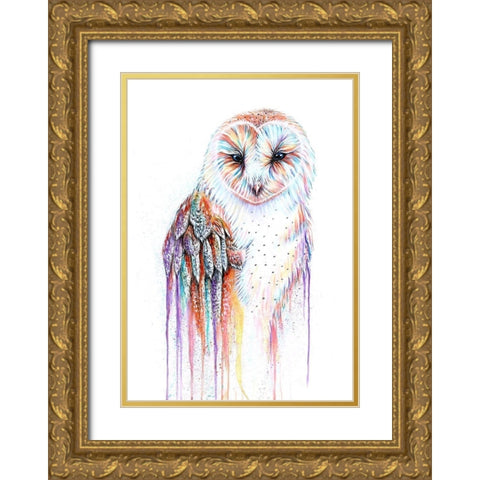 Barred Rainbow Owl Gold Ornate Wood Framed Art Print with Double Matting by Wickstrom, Martin