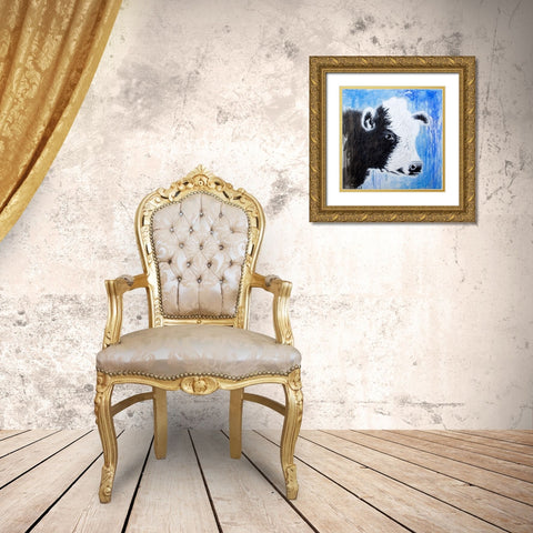 Black and White Cow Gold Ornate Wood Framed Art Print with Double Matting by Wickstrom, Martin