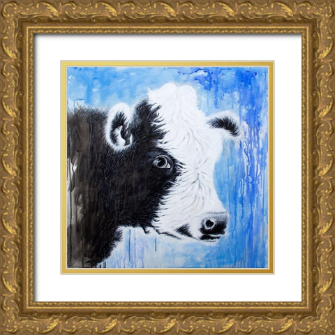 Black and White Cow Gold Ornate Wood Framed Art Print with Double Matting by Wickstrom, Martin
