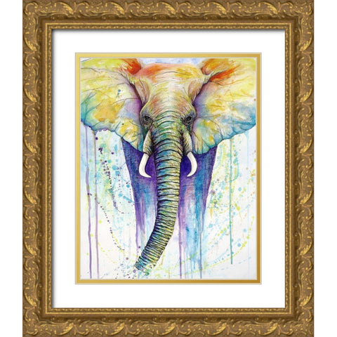 Elephant Colors Gold Ornate Wood Framed Art Print with Double Matting by Wickstrom, Martin
