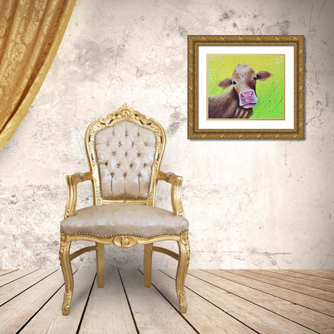 Jersey Cow Gold Ornate Wood Framed Art Print with Double Matting by Wickstrom, Martin