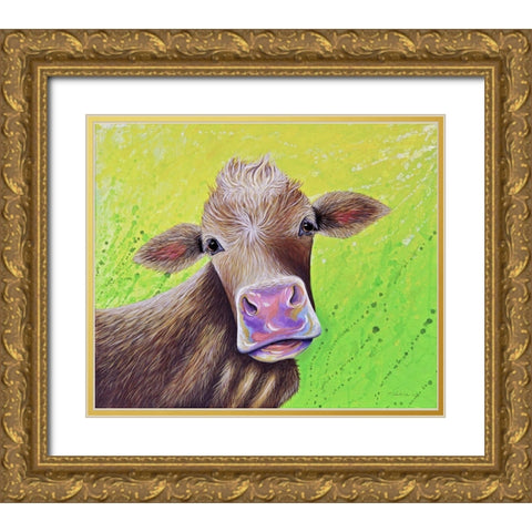 Jersey Cow Gold Ornate Wood Framed Art Print with Double Matting by Wickstrom, Martin