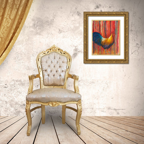 Mr. Rooster Gold Ornate Wood Framed Art Print with Double Matting by Wickstrom, Martin