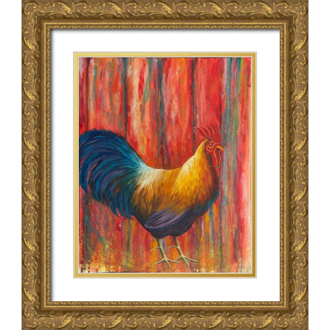Mr. Rooster Gold Ornate Wood Framed Art Print with Double Matting by Wickstrom, Martin