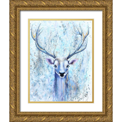 Blue Spirit Deer Gold Ornate Wood Framed Art Print with Double Matting by Wickstrom, Martin