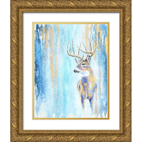 Winter Buck Gold Ornate Wood Framed Art Print with Double Matting by Wickstrom, Martin
