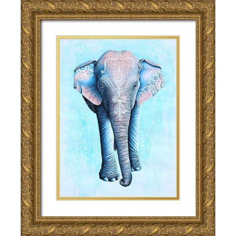 Painted Asian Elephant Gold Ornate Wood Framed Art Print with Double Matting by Wickstrom, Martin