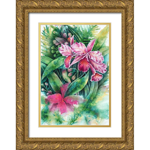 Pink Orchid Gold Ornate Wood Framed Art Print with Double Matting by Wickstrom, Martin