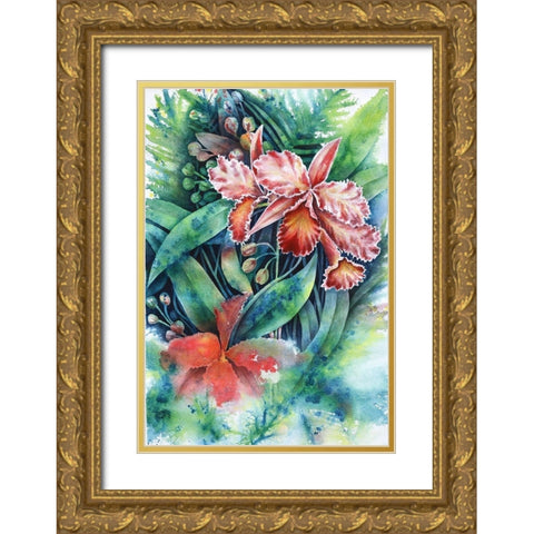 Red Orchid Gold Ornate Wood Framed Art Print with Double Matting by Wickstrom, Martin