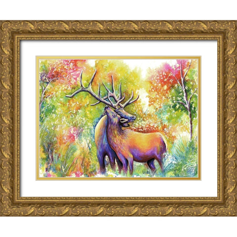 Elk Love Gold Ornate Wood Framed Art Print with Double Matting by Wickstrom, Martin