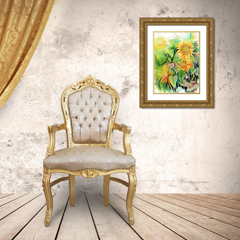 Sunflowers Gold Ornate Wood Framed Art Print with Double Matting by Wickstrom, Martin
