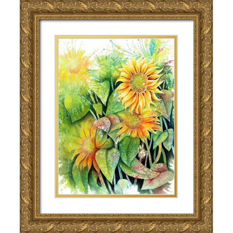 Sunflowers Gold Ornate Wood Framed Art Print with Double Matting by Wickstrom, Martin