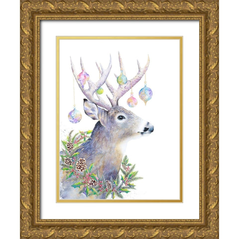 Holiday Deer Gold Ornate Wood Framed Art Print with Double Matting by Wickstrom, Martin
