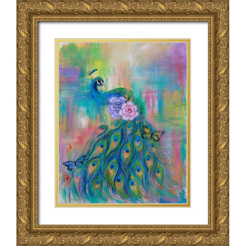 Rainbow Peacock Gold Ornate Wood Framed Art Print with Double Matting by Wickstrom, Martin