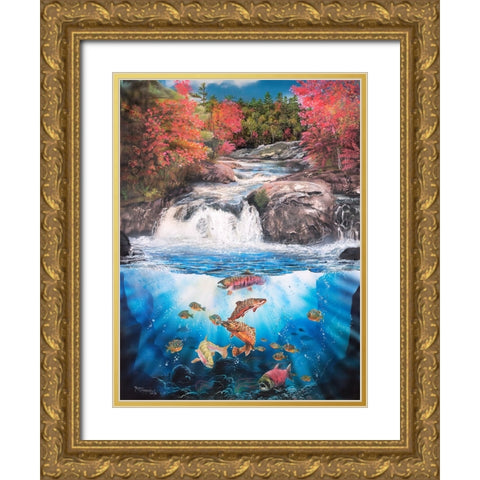 Fish Falls Gold Ornate Wood Framed Art Print with Double Matting by Murray Henderson Fine Art