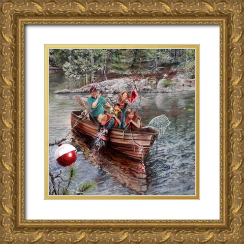 Grampa And The Kids Gold Ornate Wood Framed Art Print with Double Matting by Murray Henderson Fine Art