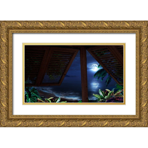 Tropical Dream Moon View Gold Ornate Wood Framed Art Print with Double Matting by Murray Henderson Fine Art