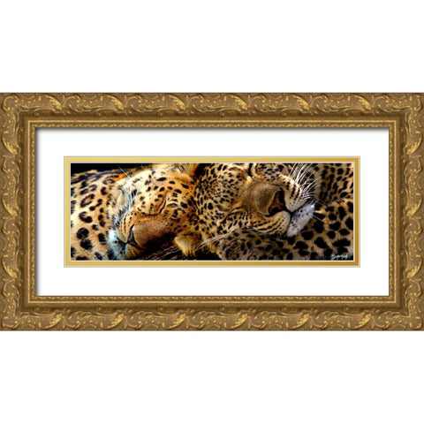Two Sleepers Cheetahs Gold Ornate Wood Framed Art Print with Double Matting by Murray Henderson Fine Art
