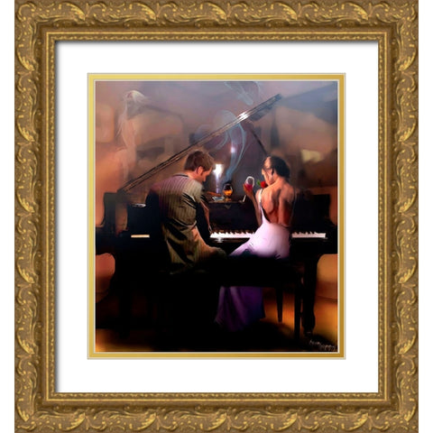 Cigar Bar Love Gold Ornate Wood Framed Art Print with Double Matting by Murray Henderson Fine Art