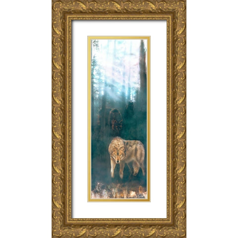 Wolves Merged Gold Ornate Wood Framed Art Print with Double Matting by Murray Henderson Fine Art