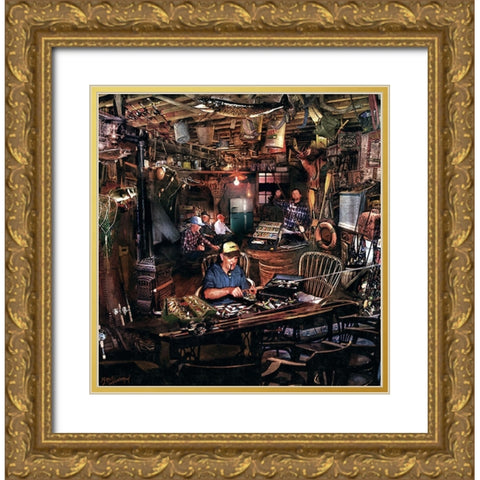 Fishin Man Cave Gold Ornate Wood Framed Art Print with Double Matting by Murray Henderson Fine Art
