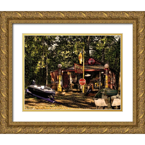 Fishing Camp Gold Ornate Wood Framed Art Print with Double Matting by Murray Henderson Fine Art