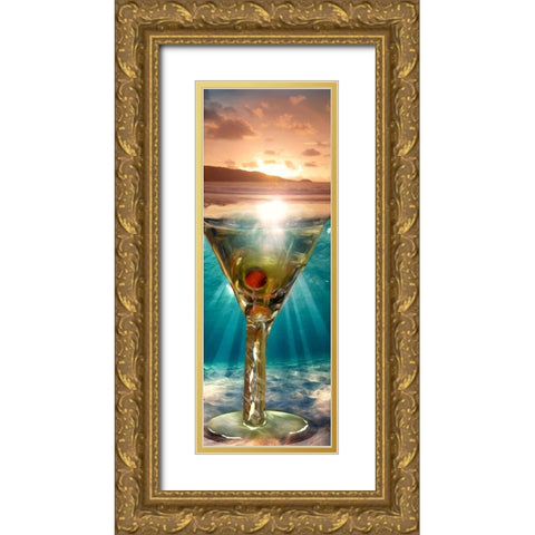 Martini Beach Sundown Gold Ornate Wood Framed Art Print with Double Matting by Murray Henderson Fine Art