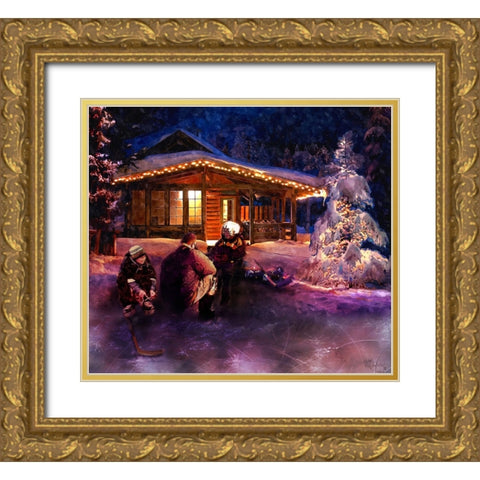 Pond Hockey Gold Ornate Wood Framed Art Print with Double Matting by Murray Henderson Fine Art